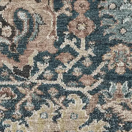 Taupe Teal And Brown Floral Washable Area Rug With UV Protection Photo 2