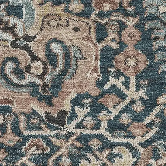 Taupe Teal And Brown Floral Washable Area Rug With UV Protection Photo 2