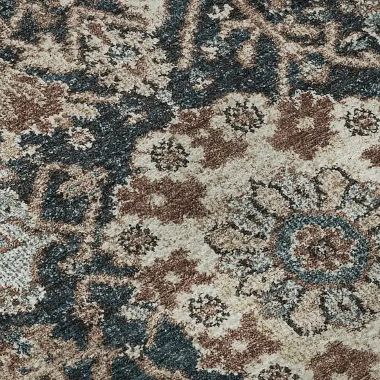 Taupe Teal And Brown Floral Washable Area Rug With UV Protection Photo 9