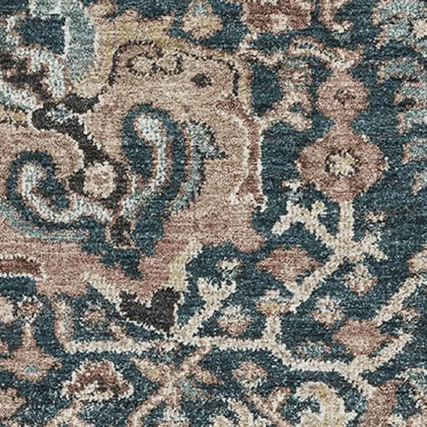 Taupe Teal And Brown Floral Washable Area Rug With UV Protection Photo 2