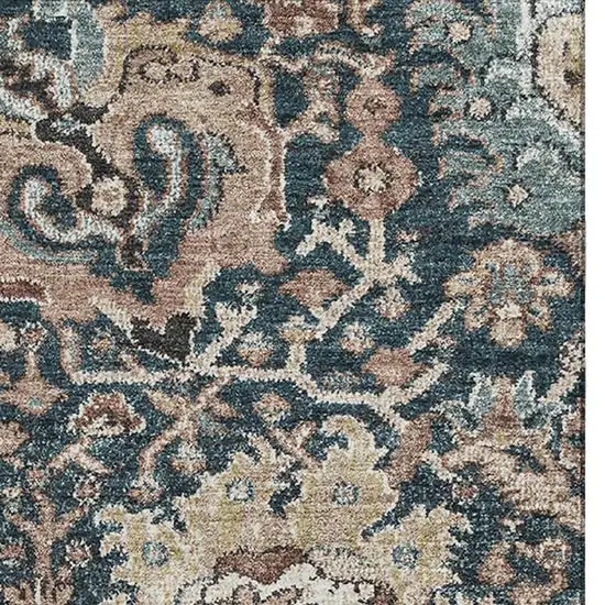 Taupe Teal And Brown Floral Washable Area Rug With UV Protection Photo 3