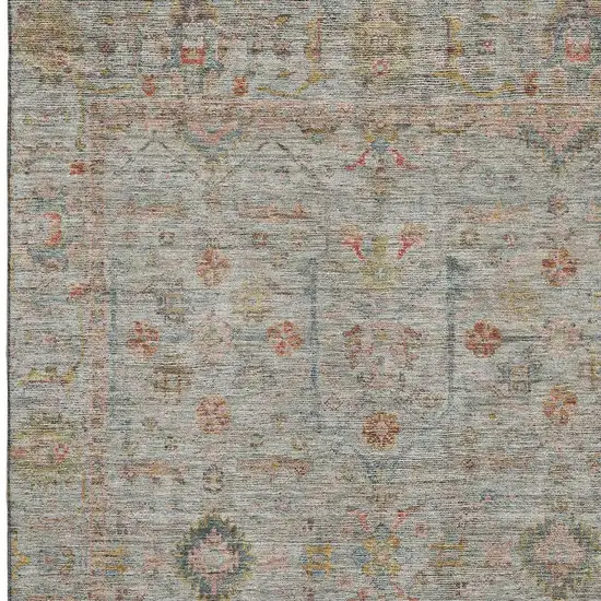 Taupe Teal And Coral Floral Washable Area Rug With UV Protection Photo 2