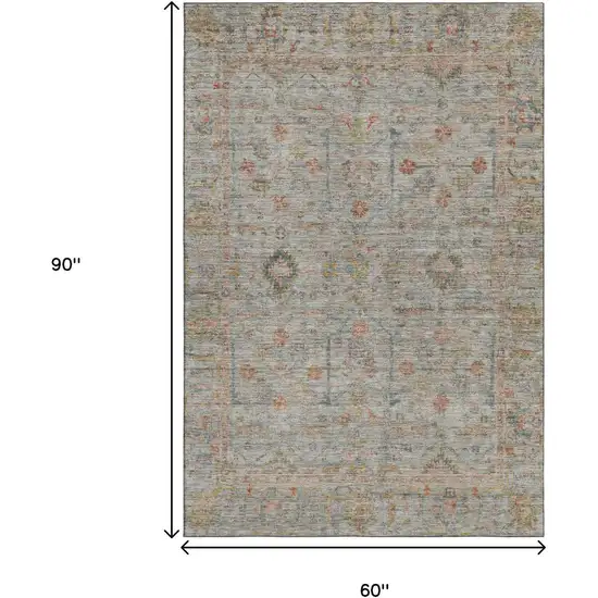 Taupe Teal And Coral Floral Washable Area Rug With UV Protection Photo 6