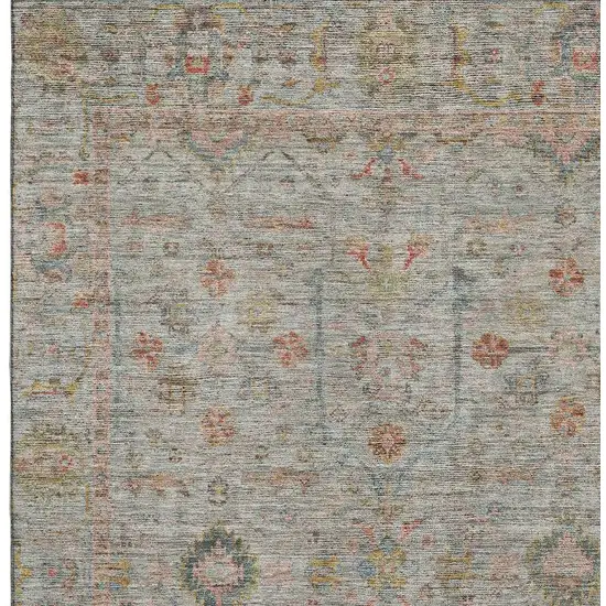 Taupe Teal And Coral Floral Washable Area Rug With UV Protection Photo 2