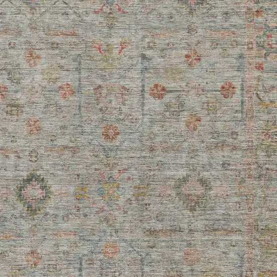 Taupe Teal And Coral Floral Washable Area Rug With UV Protection Photo 2