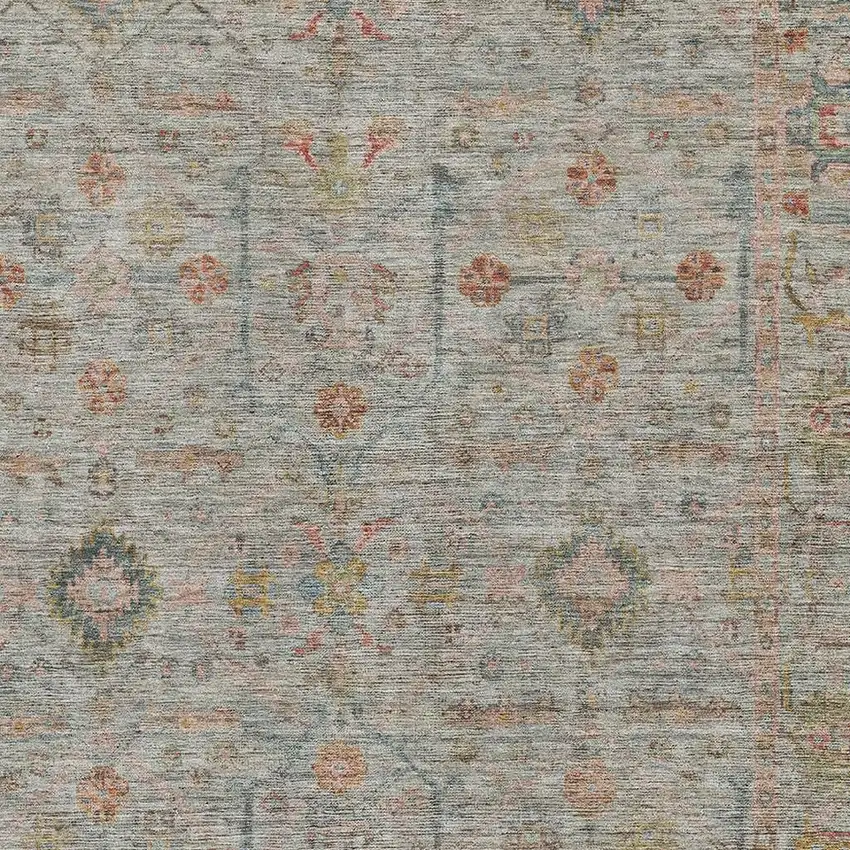 Taupe Teal And Coral Floral Washable Area Rug With UV Protection Photo 2