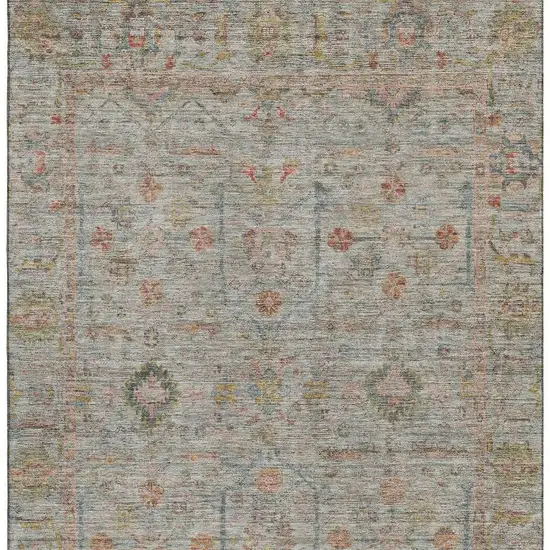 Taupe Teal And Coral Floral Washable Area Rug With UV Protection Photo 3