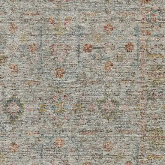 Taupe Teal And Coral Floral Washable Area Rug With UV Protection Photo 2