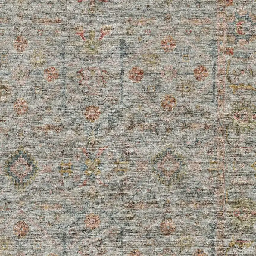 Taupe Teal And Coral Floral Washable Area Rug With UV Protection Photo 2