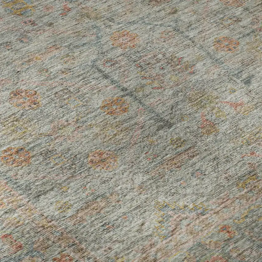 Taupe Teal And Coral Floral Washable Area Rug With UV Protection Photo 9