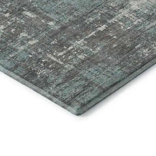 Taupe Teal And Ivory Geometric Washable Area Rug With UV Protection Photo 8