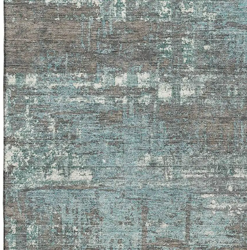 Taupe Teal And Ivory Geometric Washable Area Rug With UV Protection Photo 4