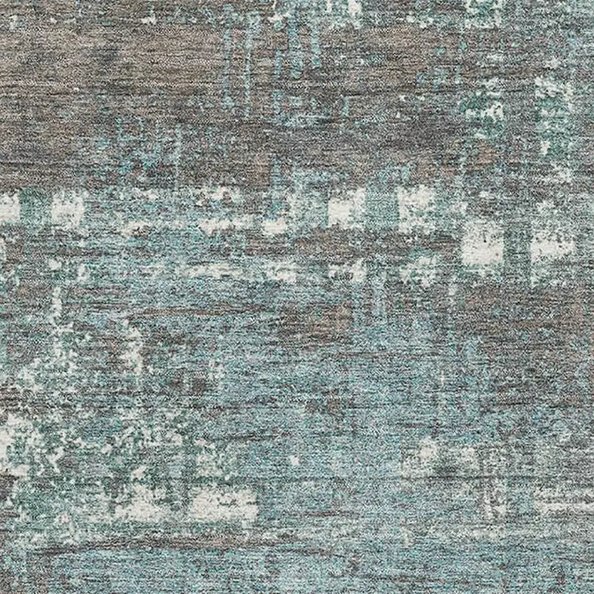 Taupe Teal And Ivory Geometric Washable Area Rug With UV Protection Photo 3