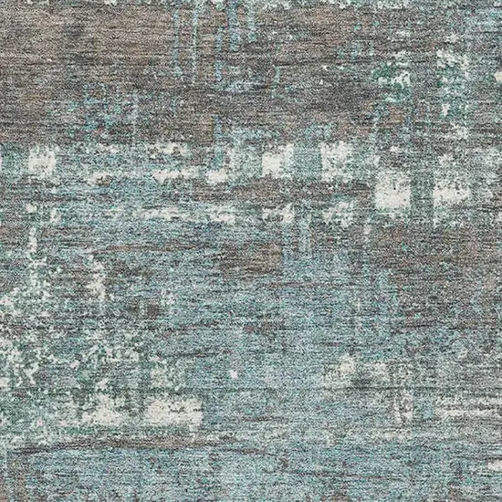 Taupe Teal And Ivory Geometric Washable Area Rug With UV Protection Photo 3