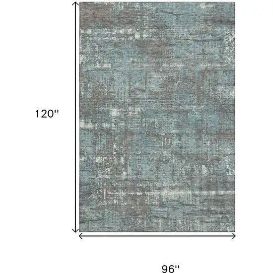 Taupe Teal And Ivory Geometric Washable Area Rug With UV Protection Photo 9