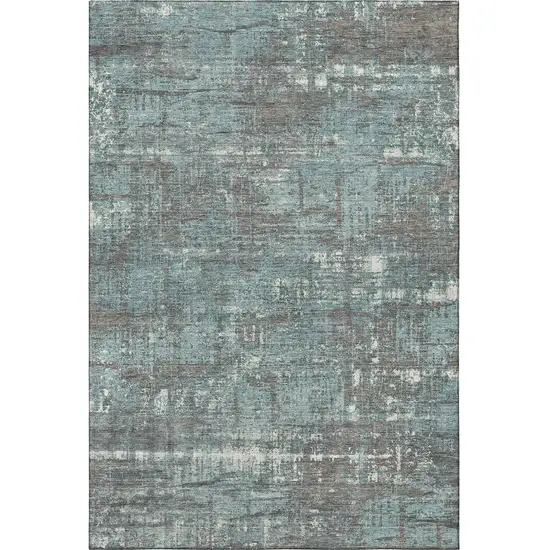 Taupe Teal And Ivory Geometric Washable Area Rug With UV Protection Photo 4
