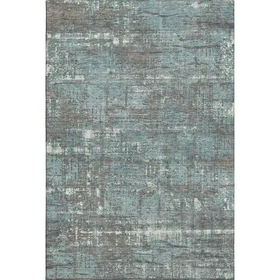 Taupe Teal And Ivory Geometric Washable Area Rug With UV Protection Photo 1