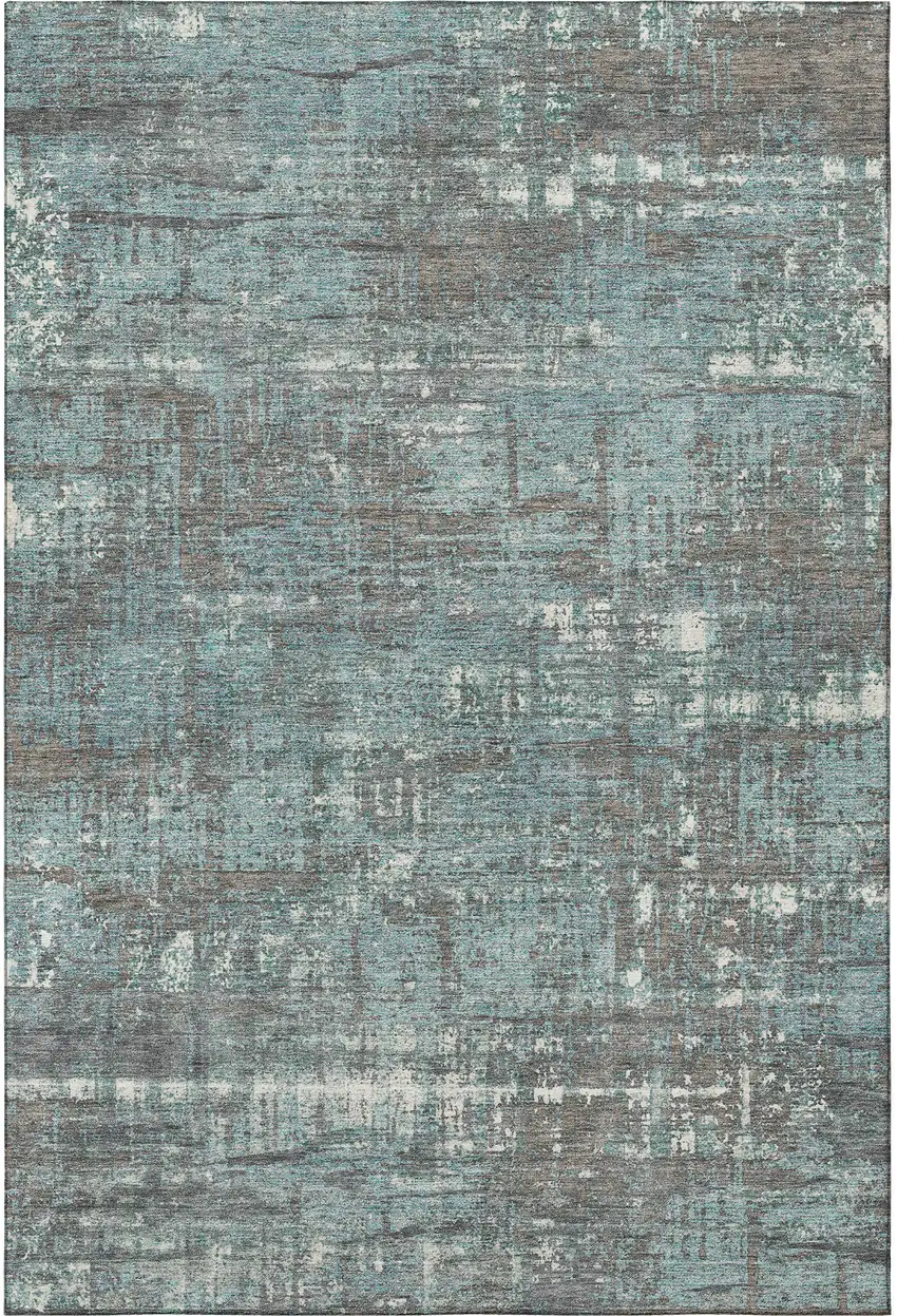 Taupe Teal And Ivory Geometric Washable Area Rug With UV Protection Photo 4