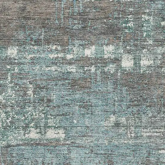 Taupe Teal And Ivory Geometric Washable Area Rug With UV Protection Photo 3