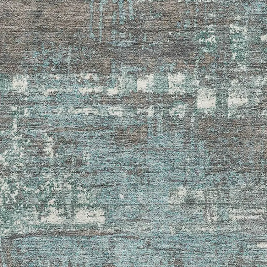 Taupe Teal And Ivory Geometric Washable Area Rug With UV Protection Photo 3