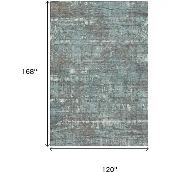 Taupe Teal And Ivory Geometric Washable Area Rug With UV Protection Photo 9