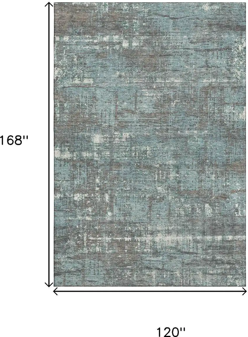 Taupe Teal And Ivory Geometric Washable Area Rug With UV Protection Photo 9