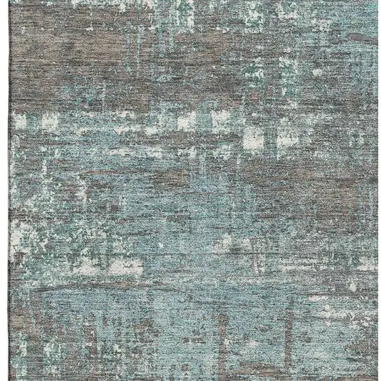 Taupe Teal And Ivory Geometric Washable Area Rug With UV Protection Photo 4