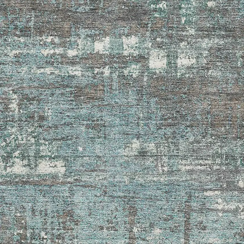 Taupe Teal And Ivory Geometric Washable Area Rug With UV Protection Photo 3