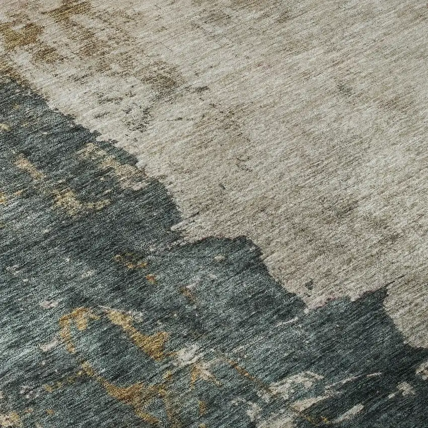 Taupe Teal And Pink Abstract Washable Area Rug With UV Protection Photo 1