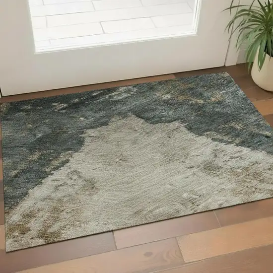 Taupe Teal And Pink Abstract Washable Area Rug With UV Protection Photo 2