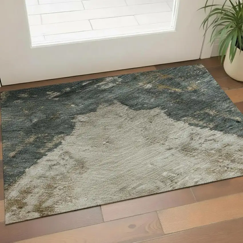 Taupe Teal And Pink Abstract Washable Area Rug With UV Protection Photo 2