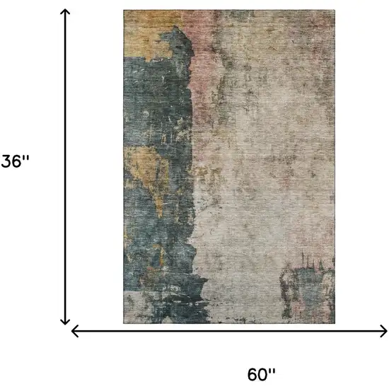 Taupe Teal And Pink Abstract Washable Area Rug With UV Protection Photo 3