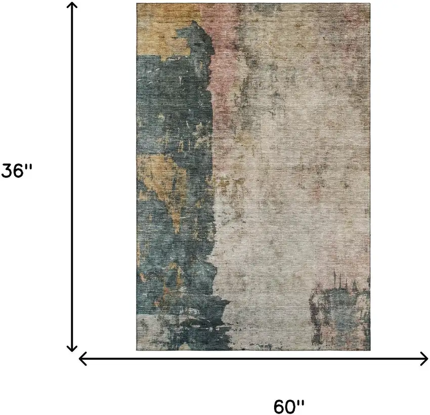 Taupe Teal And Pink Abstract Washable Area Rug With UV Protection Photo 3