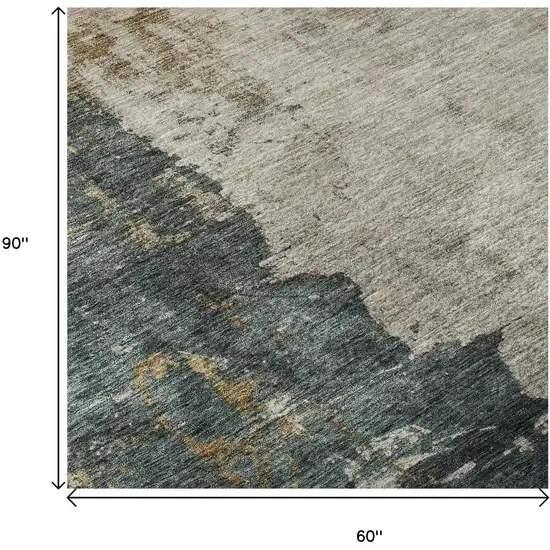 Taupe Teal And Pink Abstract Washable Area Rug With UV Protection Photo 9