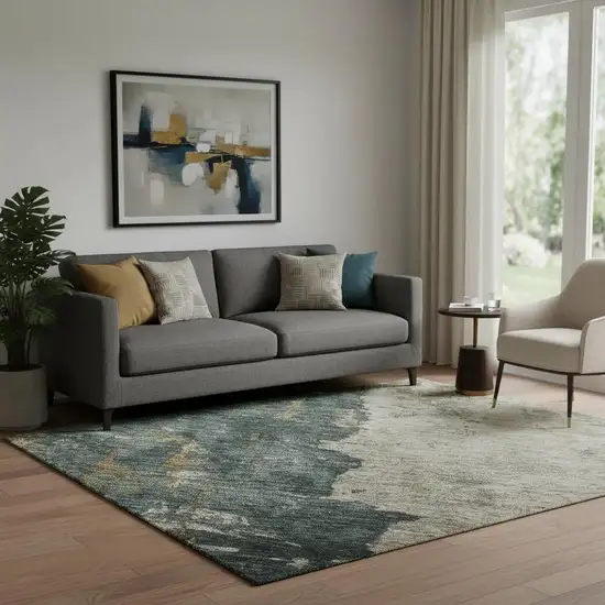 Taupe Teal And Pink Abstract Washable Area Rug With UV Protection Photo 2