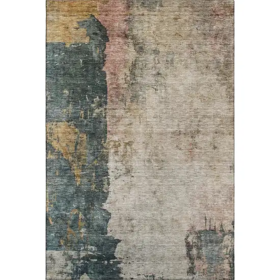 Taupe Teal And Pink Abstract Washable Area Rug With UV Protection Photo 5