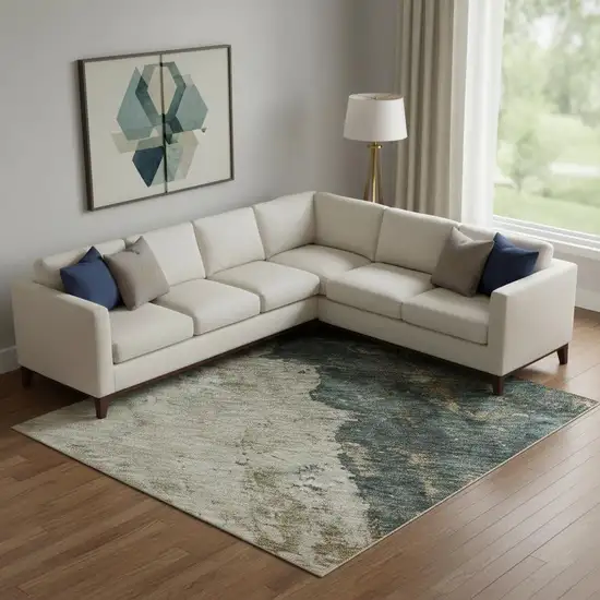 Taupe Teal And Pink Abstract Washable Area Rug With UV Protection Photo 2