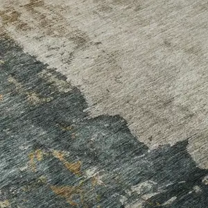 Photo of Taupe Teal And Pink Abstract Washable Area Rug With UV Protection