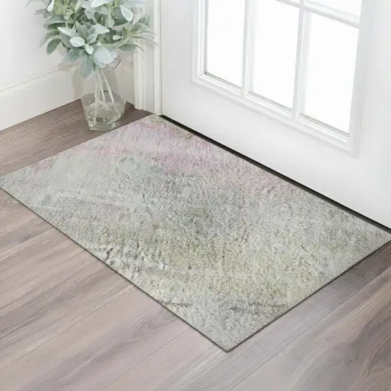 Taupe Teal And Purple Abstract Washable Area Rug With UV Protection Photo 2