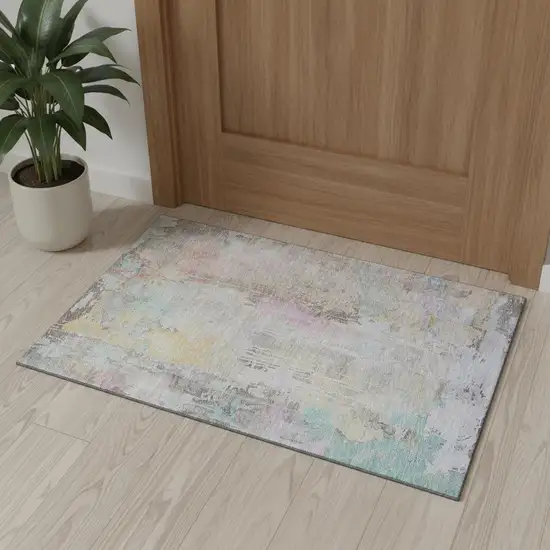 Taupe Teal And Purple Abstract Washable Area Rug With UV Protection Photo 1