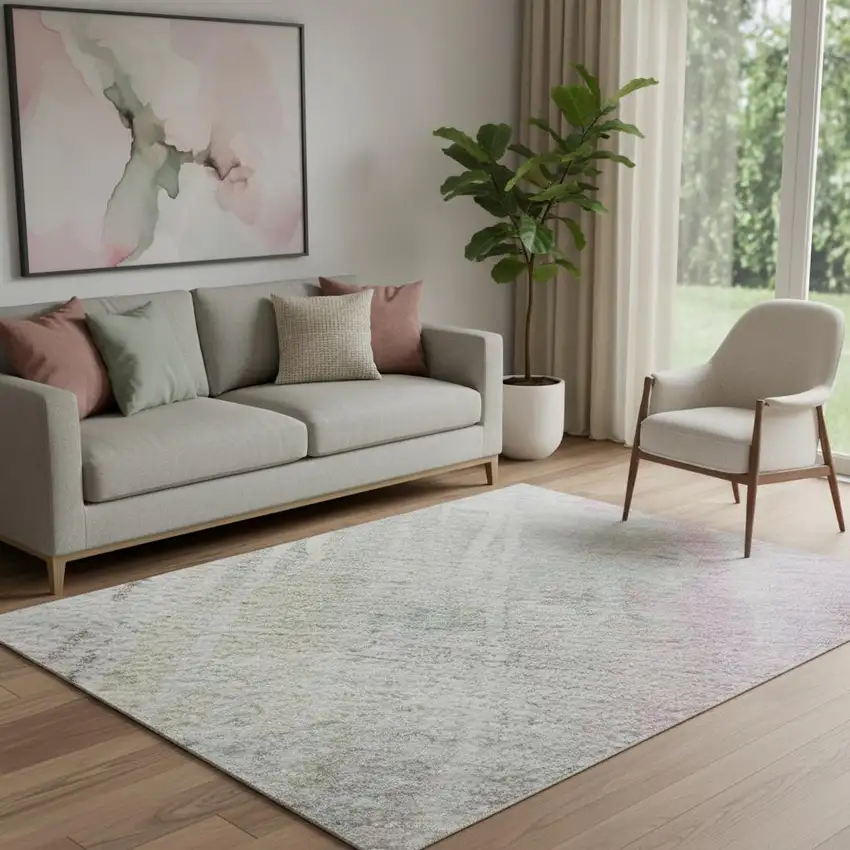 Taupe Teal And Purple Abstract Washable Area Rug With UV Protection Photo 2