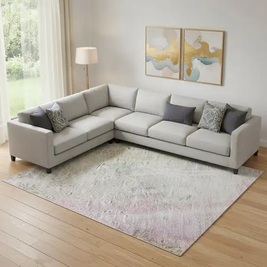 Taupe Teal And Purple Abstract Washable Area Rug With UV Protection Photo 2