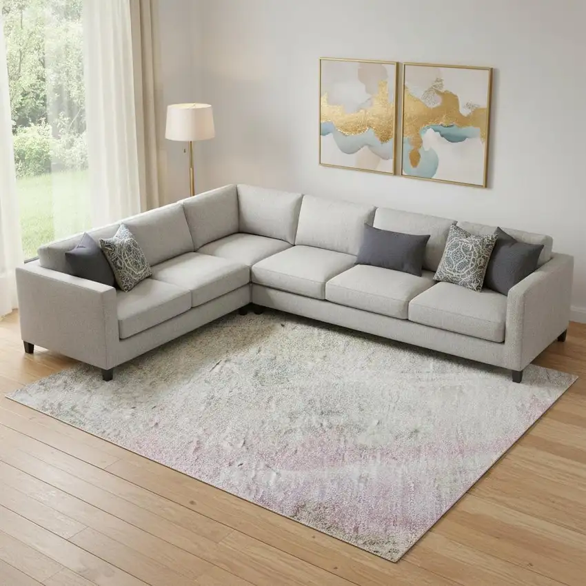 Taupe Teal And Purple Abstract Washable Area Rug With UV Protection Photo 2