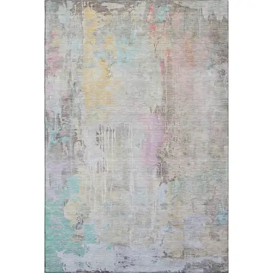 Taupe Teal And Purple Abstract Washable Area Rug With UV Protection Photo 5