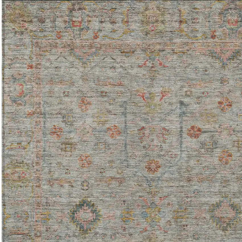 Taupe Terra Cotta And Tan Floral Washable Indoor Outdoor Area Rug Photo 6