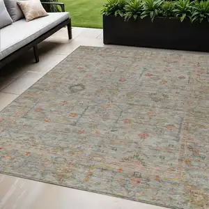 Photo of Taupe Terra Cotta And Tan Floral Washable Indoor Outdoor Area Rug