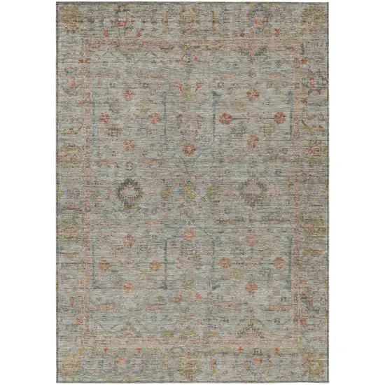 Taupe Terra Cotta And Tan Floral Washable Indoor Outdoor Area Rug Photo 2