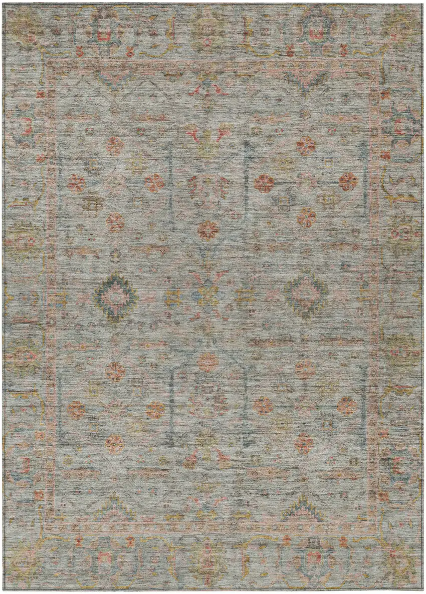 Taupe Terra Cotta And Tan Floral Washable Indoor Outdoor Area Rug Photo 2