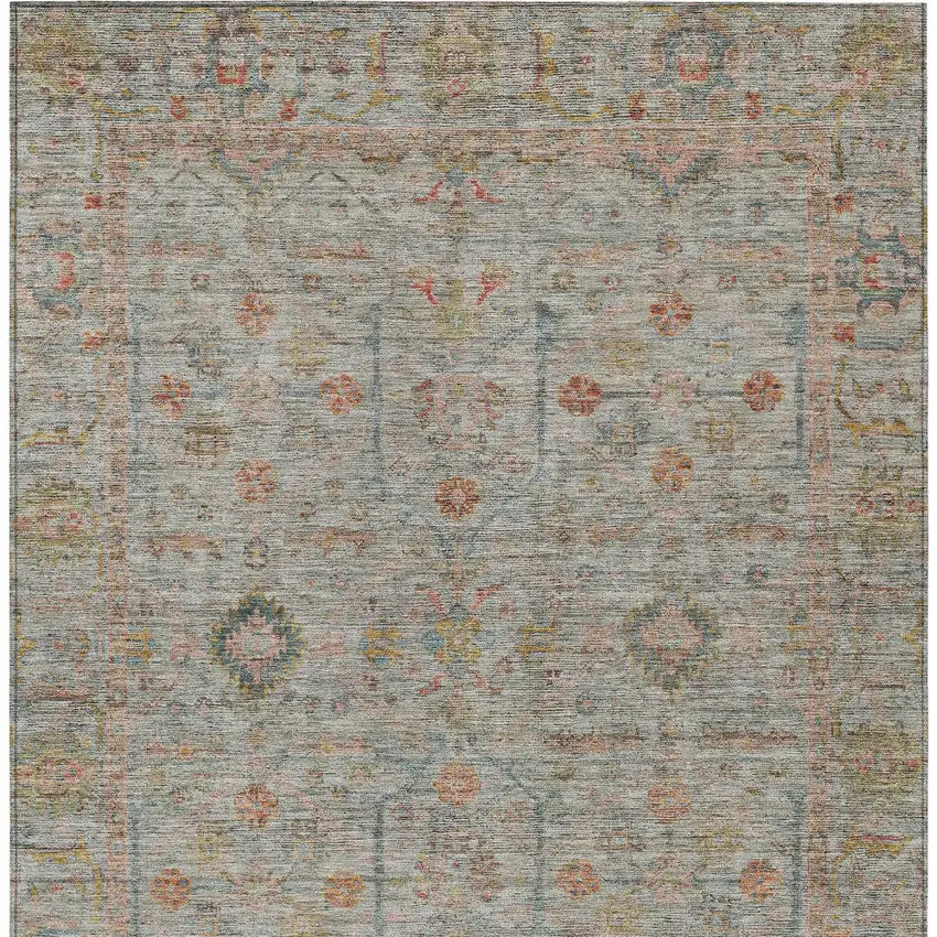 Taupe Terra Cotta And Tan Floral Washable Indoor Outdoor Area Rug Photo 7
