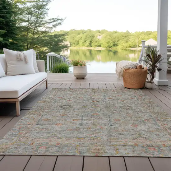 Taupe Terra Cotta And Tan Floral Washable Indoor Outdoor Area Rug Photo 8